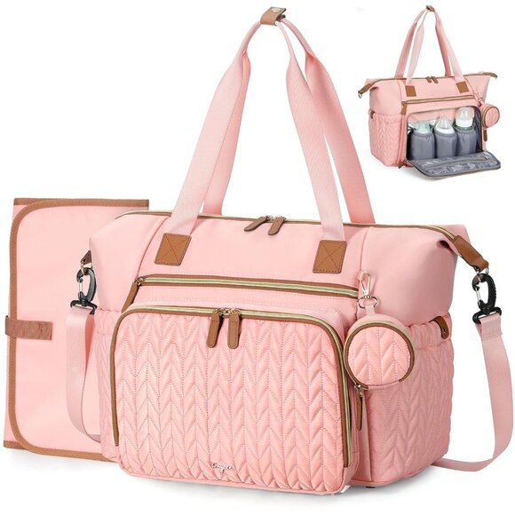 Stylish Pink Diaper Tote for Moms & Dads - Waterproof with Pacifier Case - Picture 1 of 7